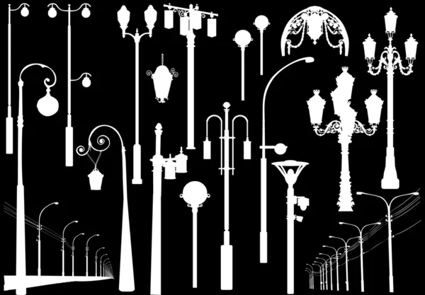 Collection de lampadaires blancs — Image vectorielle