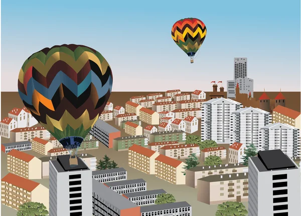 Dos globos sobre la ciudad — Vector de stock