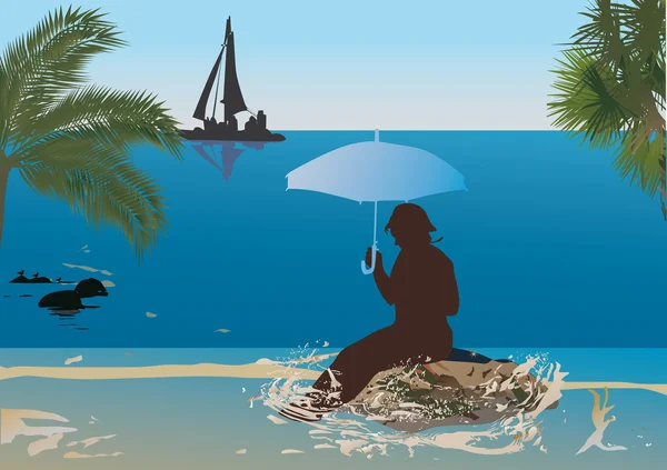 Kadın güneş şemsiyesi altında dinlenmek — Stok Vektör