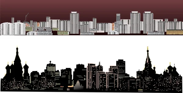Duas paisagens da cidade ilustração — Vetor de Stock