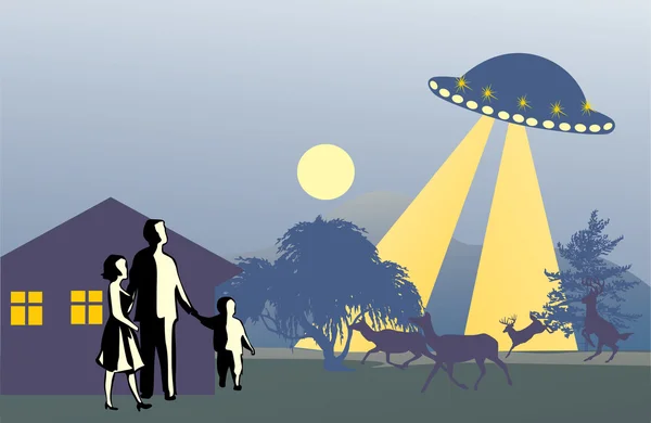 UFO nad rodinu — Stockový vektor