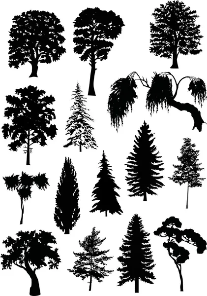 Quinze silhuetas de árvores — Vetor de Stock