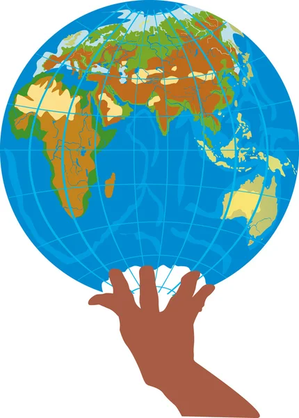 Globe dans la main humaine sur blanc — Image vectorielle