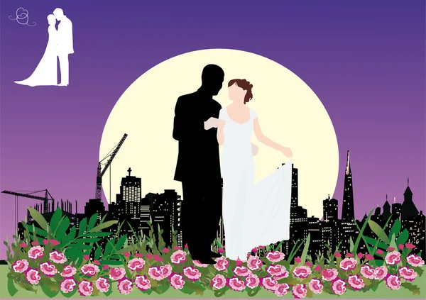 Svatební pár v noci město — Stockový vektor