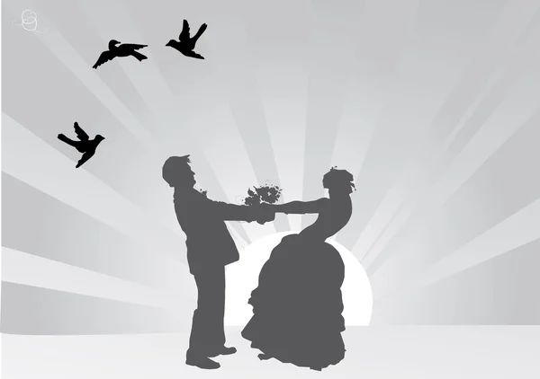 Gris couleur mariage couple silhouette — Image vectorielle
