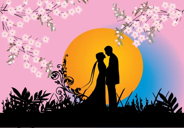 Couple and spring flowers — Stock Vector