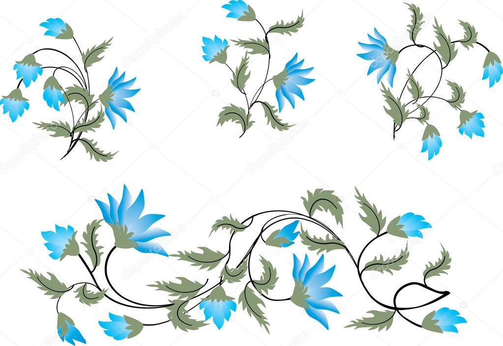 blue flowers collection on white