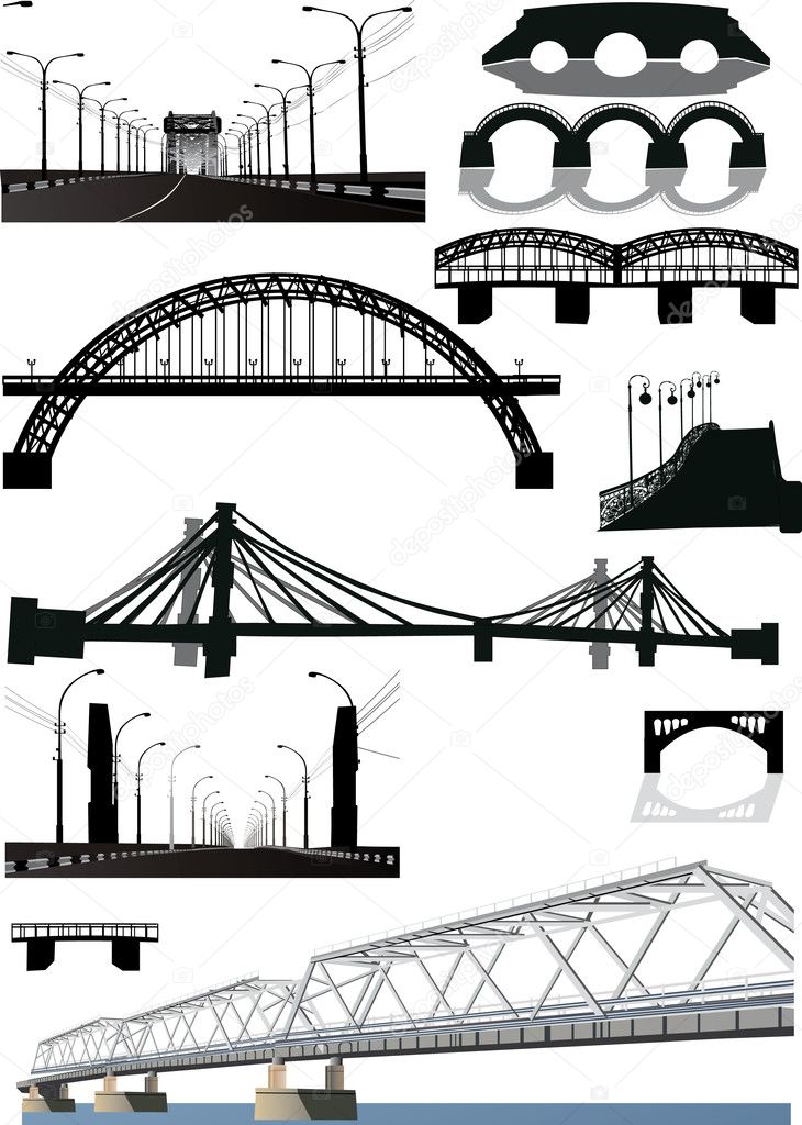 set of bridge silhouettes
