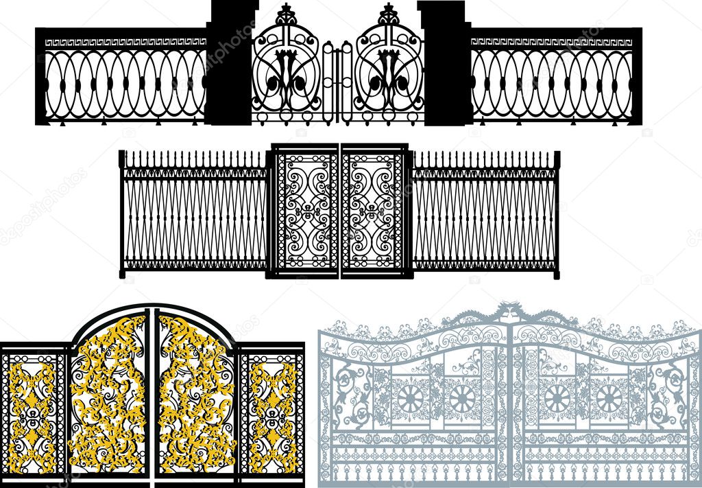 collection of gates on white