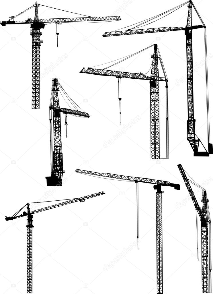 sevev building cranes on white