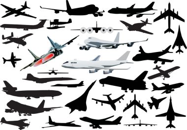 set of isolated planes clipart