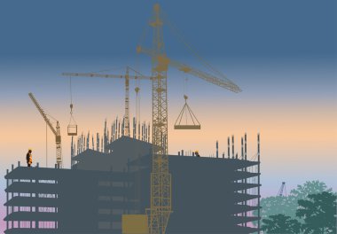 illustration with construction of modern house