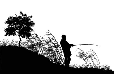 fisherman silhouette in reed clipart