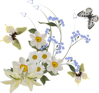 lily curls and white butterflies clipart