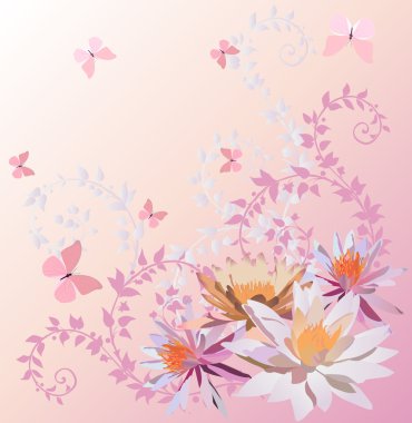 pembe kelebekler ve lily çiçek