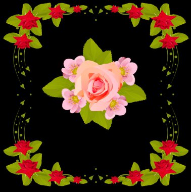 kırmızı gül çerçeve içinde Pembe çiçek tasarım