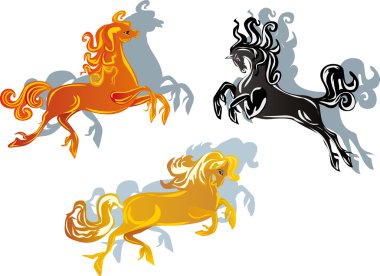 three color horses on white clipart