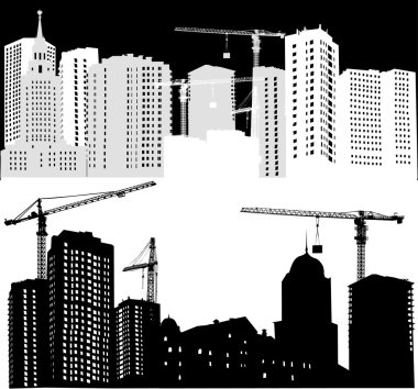 black and white city building clipart