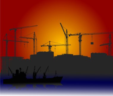 ship and new city building at sunset clipart