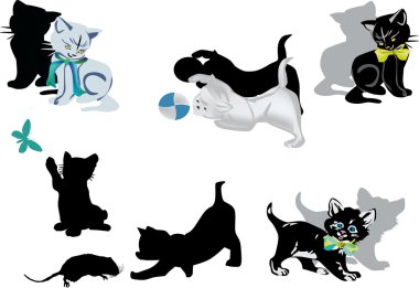 set of kittens isolated on white clipart