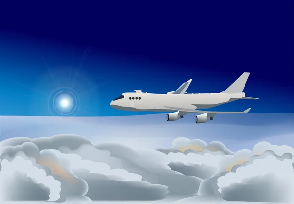 Samolot w ilustracja niebieski niebo — Wektor stockowy