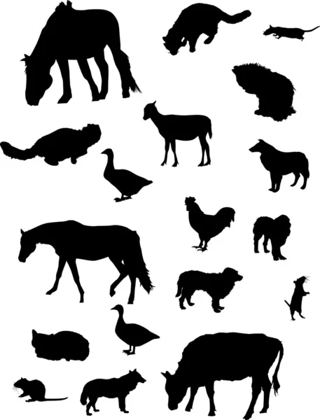 Sada farma siluety zvířat — Stockový vektor