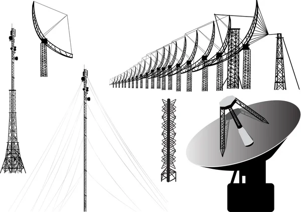 Serie di sagome antenna isolate su bianco — Vettoriale Stock