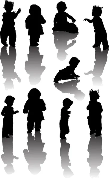 Nine baby silhouettes with reflections — Stock Vector
