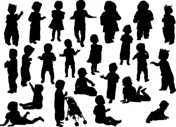 Large set of baby silhouettes — Stock Vector