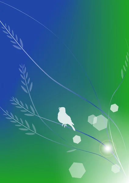 Πράσινο και μπλε abstract ιστορικό με πουλί — Διανυσματικό Αρχείο