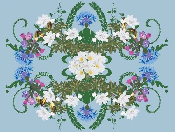 Άνοιξη floral σχέδιο σε μπλε φόντο — Διανυσματικό Αρχείο