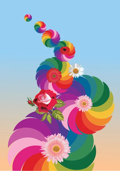 Abstract rainbow design with flowers — Stock Vector