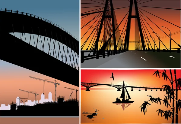 Three compositions with bridges — Stock Vector