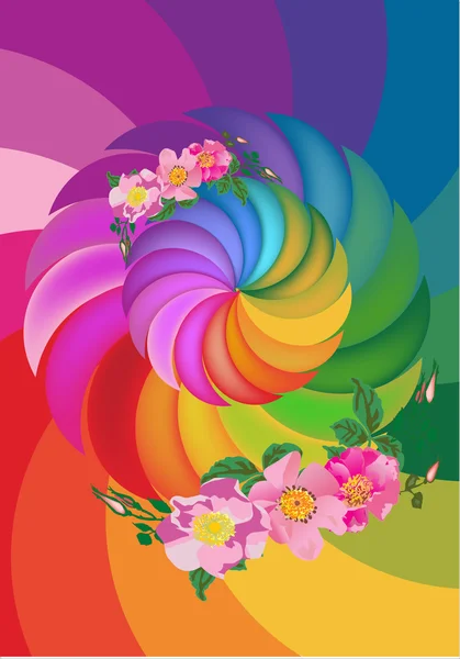 Disegno astratto arcobaleno con fiori brier — Vettoriale Stock