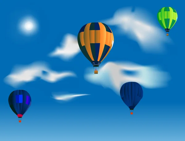 Cuatro globos en el cielo azul ilustración — Vector de stock