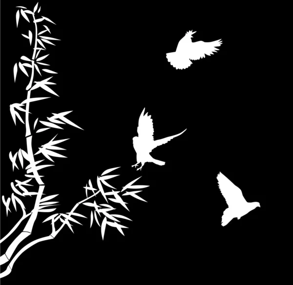 ホワイト竹と小さな鳥 — ストックベクタ