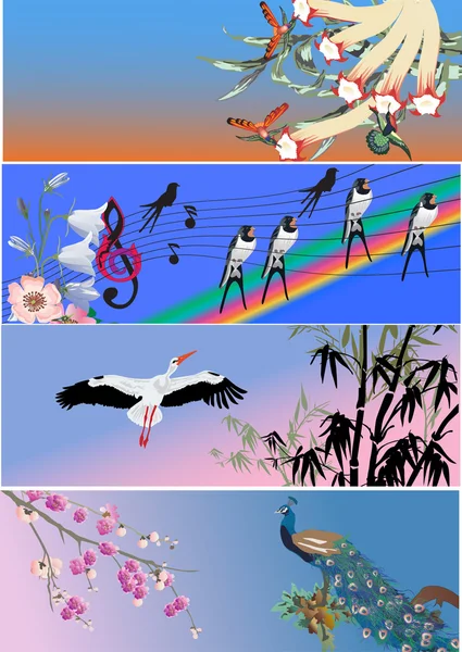Fourdecorated band med fåglar — Stock vektor