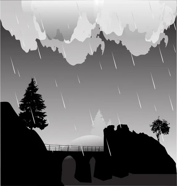 Vieux pont la nuit pluie — Image vectorielle
