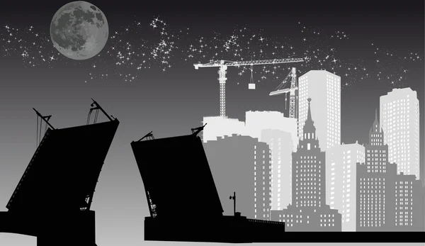 Pont en ville la nuit des étoiles — Image vectorielle
