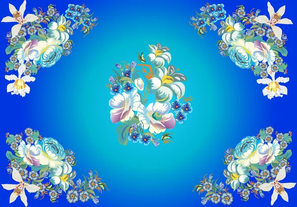青と白の花柄のデザイン イラスト — ストックベクタ