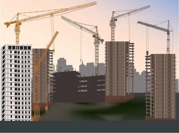 Moderne hoge huizen bouwen illustratie — Stockvector