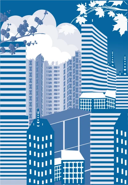 Mavi şehir binaları illüstrasyon — Stockvector