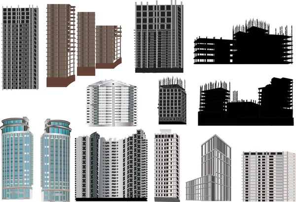Uppsättning av moderna byggnader isolerad på vit — Stock vektor
