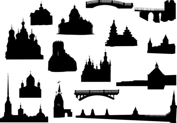 Old buildings silhouettes collection — Stock Vector