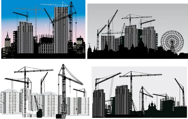 Quattro scene con la costruzione della casa — Vettoriale Stock