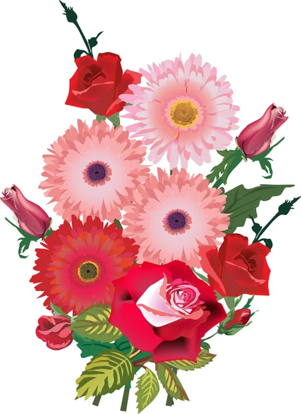 粉红色和红色的孤立的鲜花花束 — 图库矢量图片