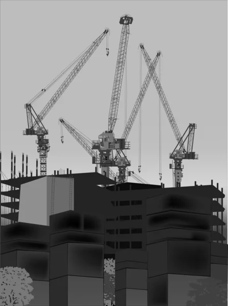 Ilustración gris con edificio de casa moderno — Vector de stock