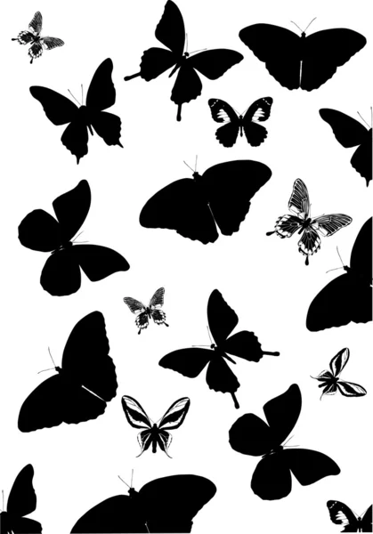 Fondo con mariposas negras tropicales — Vector de stock