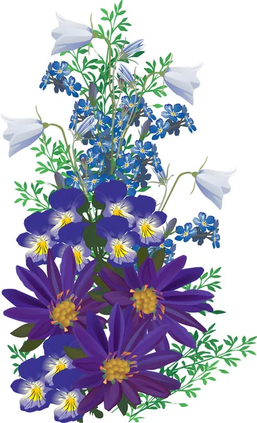 Bunch of blue flowers on white — Stock Vector