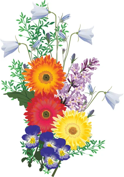 Verschiedene Farbe Blumen Strauß Illustration — Stockvektor